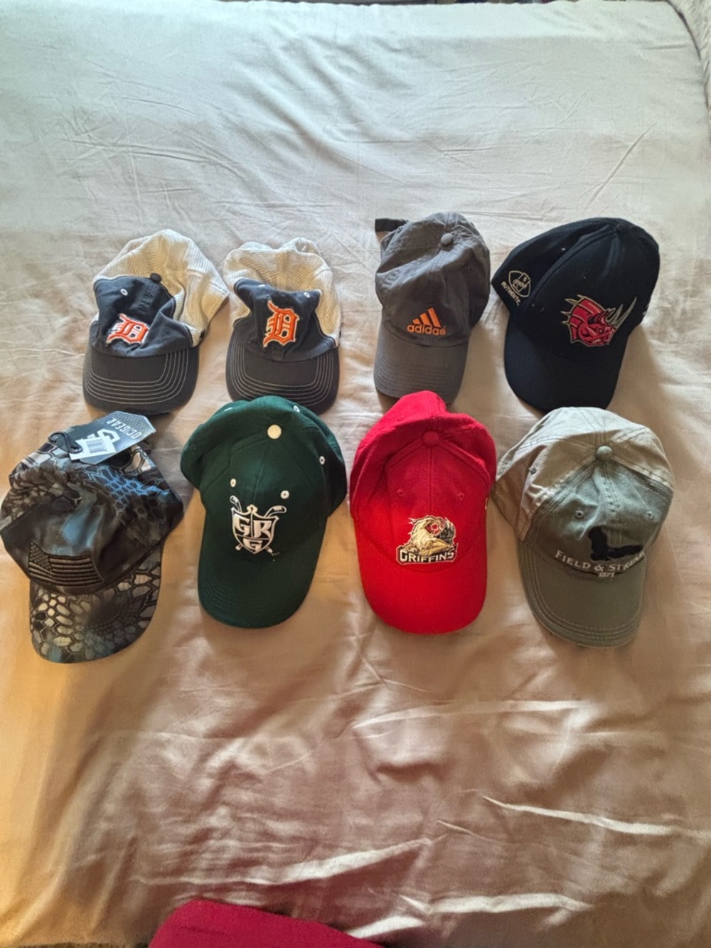 Lot of 9 Baseball Caps - Mixed Colors and Logos